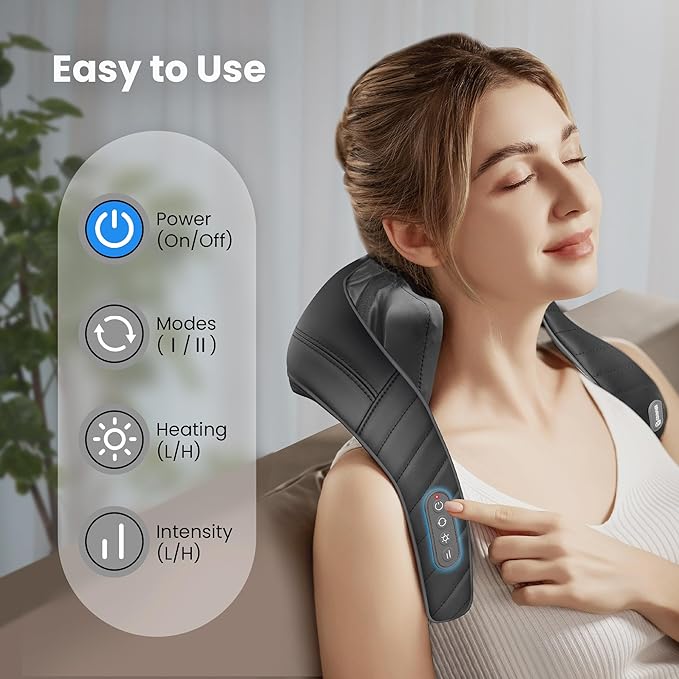 COMFIER Cordless Neck Shoulder Massager with Heat, Shiatsu Back Massager for Pain Deep Tissue, 4D Kneading Massager for Neck Shoulder, Gifts for Mom/Dad