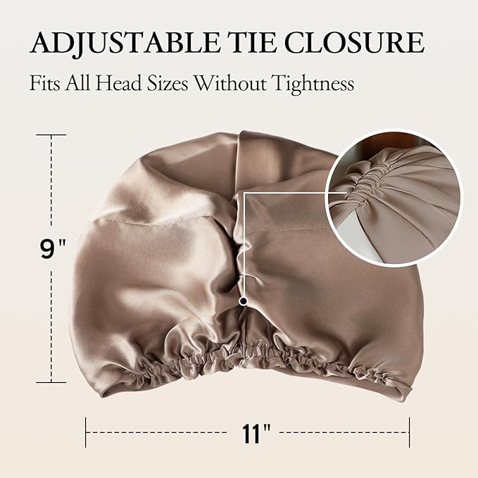 100% Mulberry Silk Bonnet for Sleeping, Adjustable Tie Closure for Women, Breathable Hair Wrap for Hair Protection