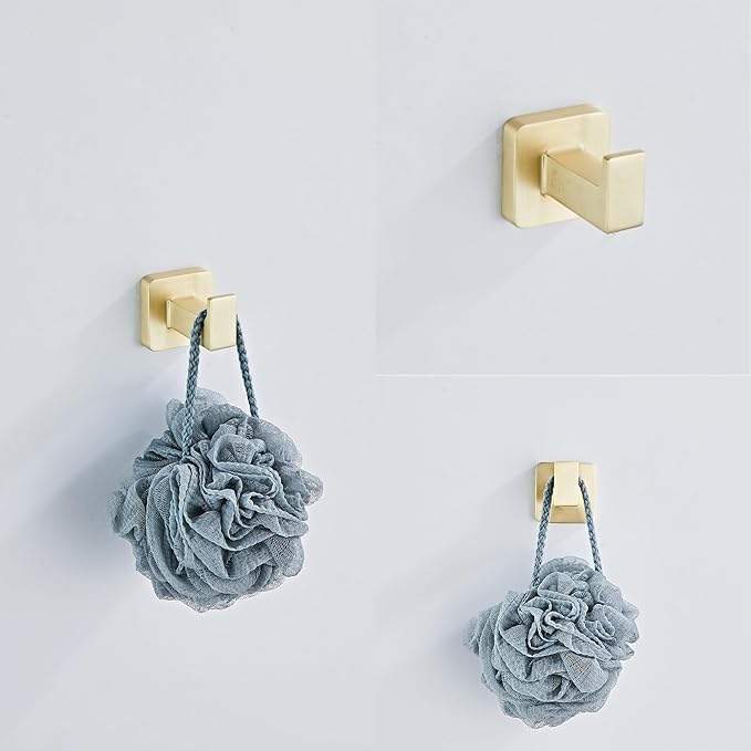 Brusehd Light Gold Bathroom Hardware Set 4 Pieces,Bathroom Accessories Set Stainless Steel Wall Mounted, Hand Towel Bar, Towel Ring, Robe Towel Hooks,Toilet Paper Holder,Towel Bar Set, 23.6 Inch…