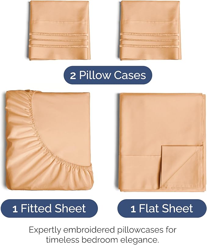 Queen Size 4 Piece Sheet Set - Extra Soft, Breathable & Cooling Sheets - Hotel Luxury Durable Bed Sheets for Women & Men - Deep Pockets, Easy-Fit & Wrinkle-Free Sheets - Peach Oeko-Tex Bed Sheet Set