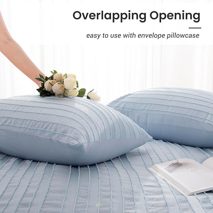 NEXHOME PRO Duvet Cover Queen Size, Blue 3 Pieces Boho Tufted Duvet Cover Set, Soft and Lightweight Microfiber Comforter Cover Set for All Season (Blue, 90 x 90)-No Comforter