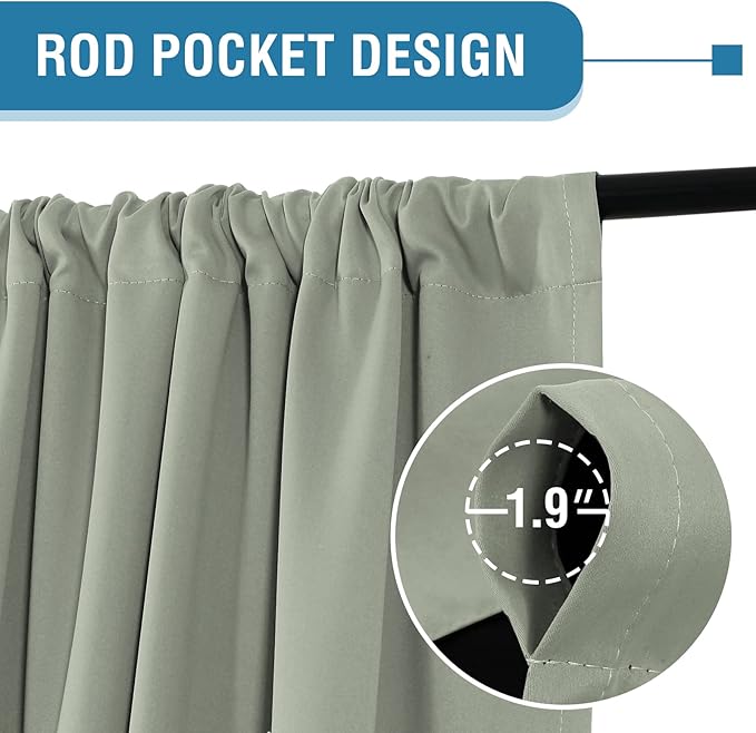H.VERSAILTEX 100% Blackout Curtains for Bedroom Thermal Insulated Curtains & Drapes Blackout Curtains 84 Inches Long Rod Pocket Curtains for Living Room with Black Liner 2 Panels Set, Light Sage