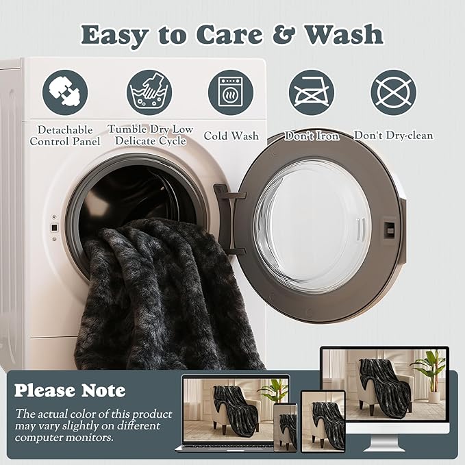 Heated Blanket Faux Fur & Sherpa Full Size, Safe Electric Blanket ETL & FCC Certified, Soft Warm 6 Heating Levels & 10 Hours Auto-Off, Machine Washable, 72"x84" Dark Grey
