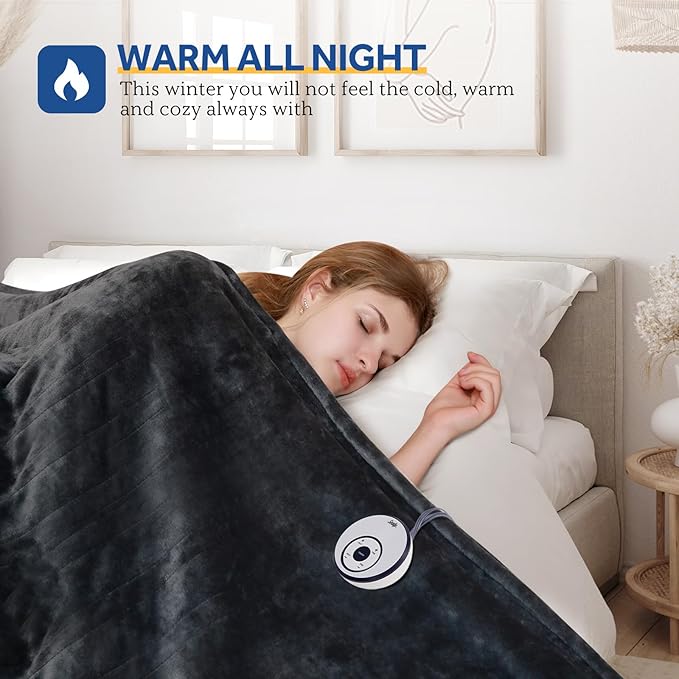 Sealy Electric Blanket Twin Size 62"x84", Soft Double Flannel Heated Blanket with 10 Heat Levels & 1-12 Hours Auto Shut Off, Machine Washable, Even Heat Distribution, Charcoal