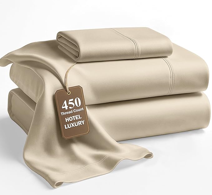 LANE LINEN 100% Cotton Bed Sheets – Twin Size Sheet Set, 450 Thread Count Soft & Naturally Cooling Sateen Weave, 15” Deep Pocket Fully Elasticized Fitted Sheet, Luxury Hotel Bedding, Linen