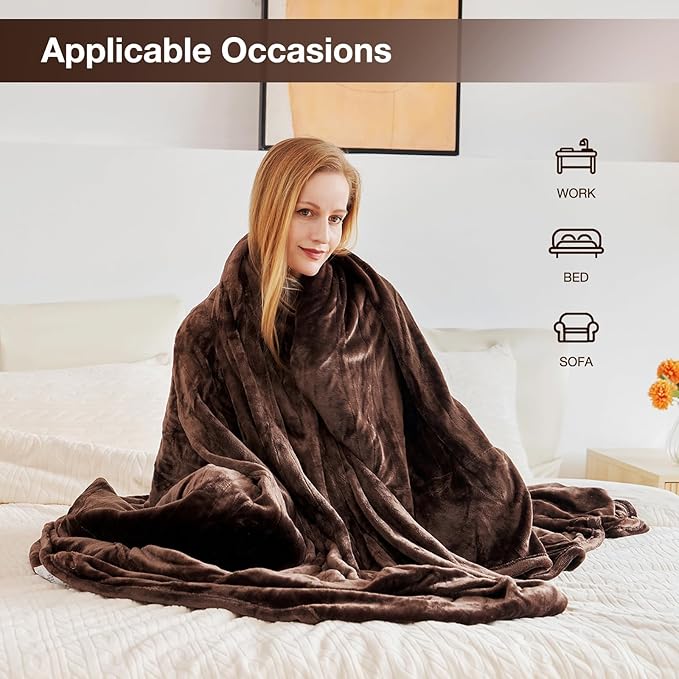 Electric Heated Blanket Queen Size 84"x 90",Dual Control Super Cozy Soft Warm with 5 Heat Levels &10 Hours Auto Off, Home Office Use & Machine Washable, Dark Brown