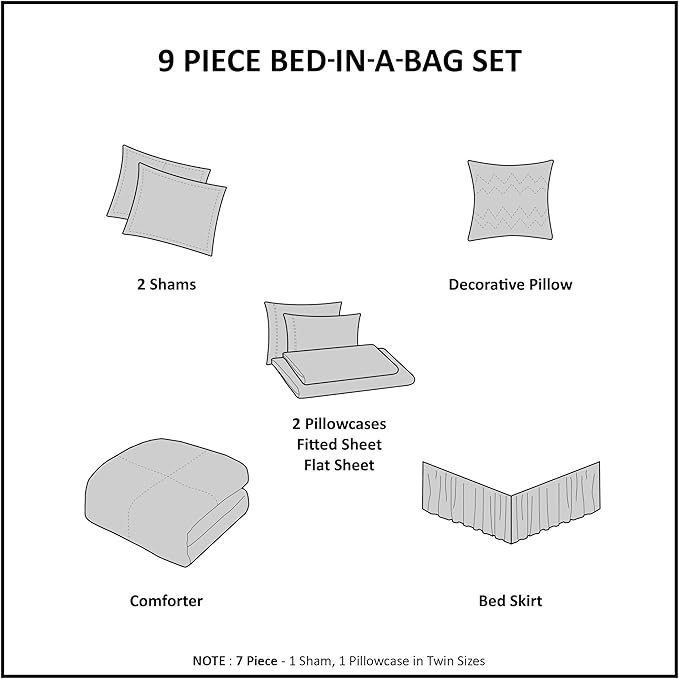 Madison Park Essentials King Comforter Set, Bed in a Bag King, Watercolor Print Coastal Comforter & Chambray Cotton Sheet Set, All Season Bedding Set, Saben, Taupe King (104 in x 92 in) 9 Piece
