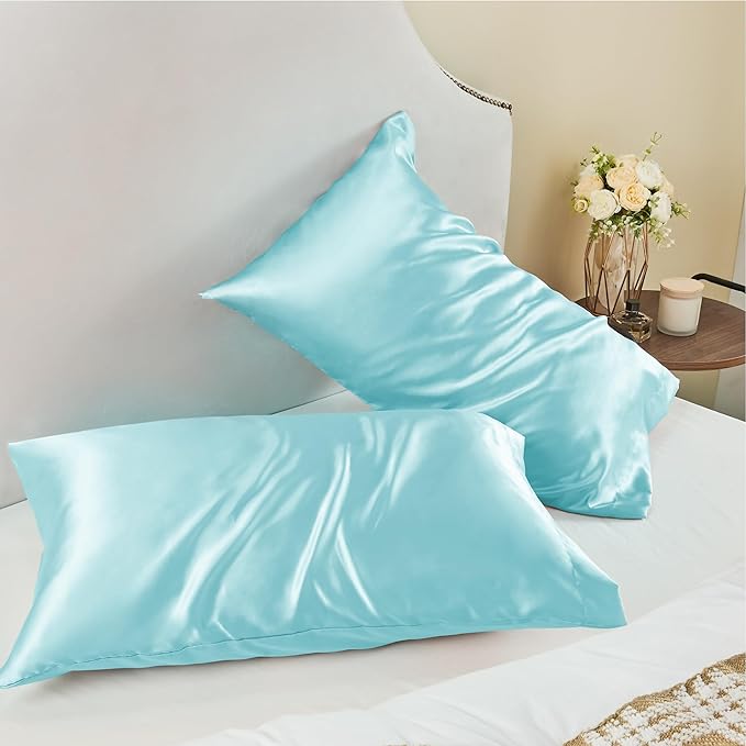 BEDELITE Satin Pillowcase for Hair and Skin, Super Soft and Cooling Similar to Silk Pillow Cases 2 Pack with Envelope Closure, Gift for Women Men(20"x36" King Size, Blue)