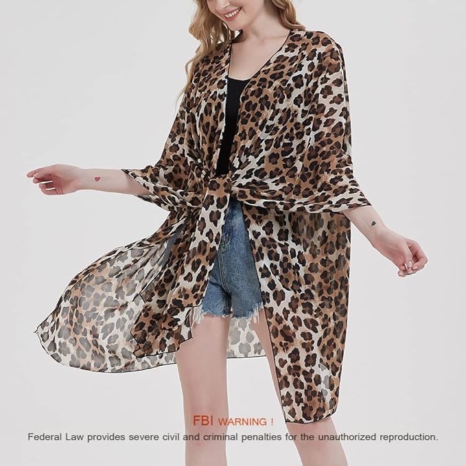 Women's Bohemian Floral Chiffon Beach Cover up Swimsuit Kimono Summer Swimwear Cardigans