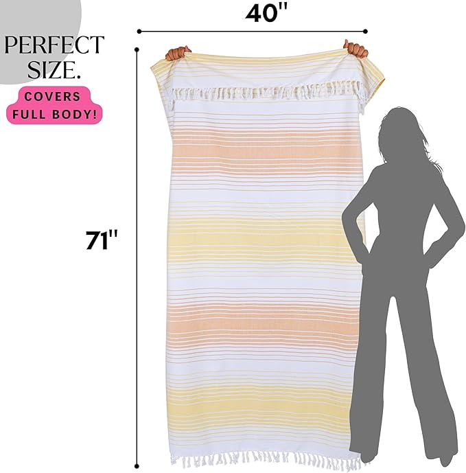 Native Fab Turkish Stripe Beach Towels - Set of 6 - Extra Large 40x71 Inch - 100% Cotton Quick Dry Lightweight Thin Sand Free - Hammam Towel for Adults, Bath, Spa, Pool, Camp - Yellow