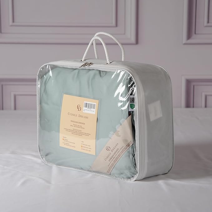 CUDDLE DREAMS Lightweight Silk Filled Comforter for Summer, Detachable Tencel Duvet Cover for Easy Care, Naturally Breathable (Celadon, King)