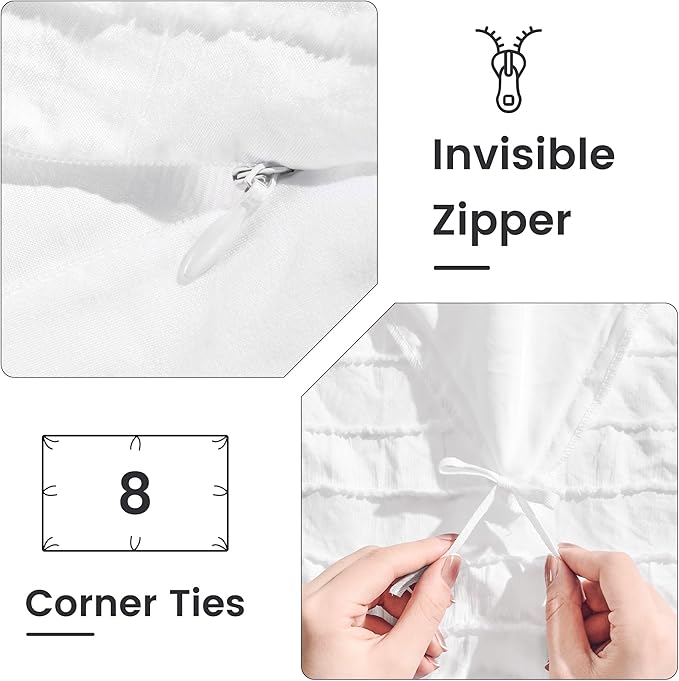 NEXHOME PRO Duvet Cover Full Size, White 3 Pieces Boho Tufted Duvet Cover Set, Soft and Lightweight Microfiber Comforter Cover Set for All Season (White Full, 80 x 90)-No Comforter