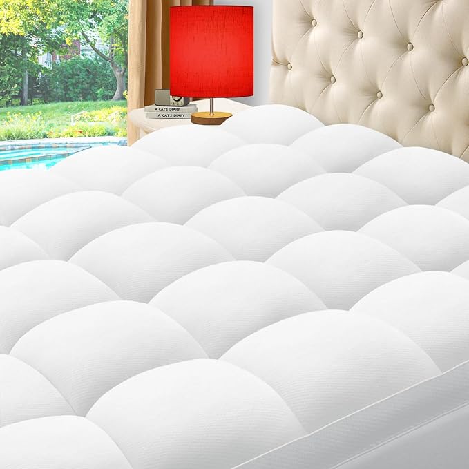 ELEMUSE California King Cooling Bamboo Viscose Mattress Topper for Back Pain, Extra Thick Mattress Pad Cover, Plush Soft Pillowtop with Elastic Deep Pocket, Overfilled Down Alternative Filling