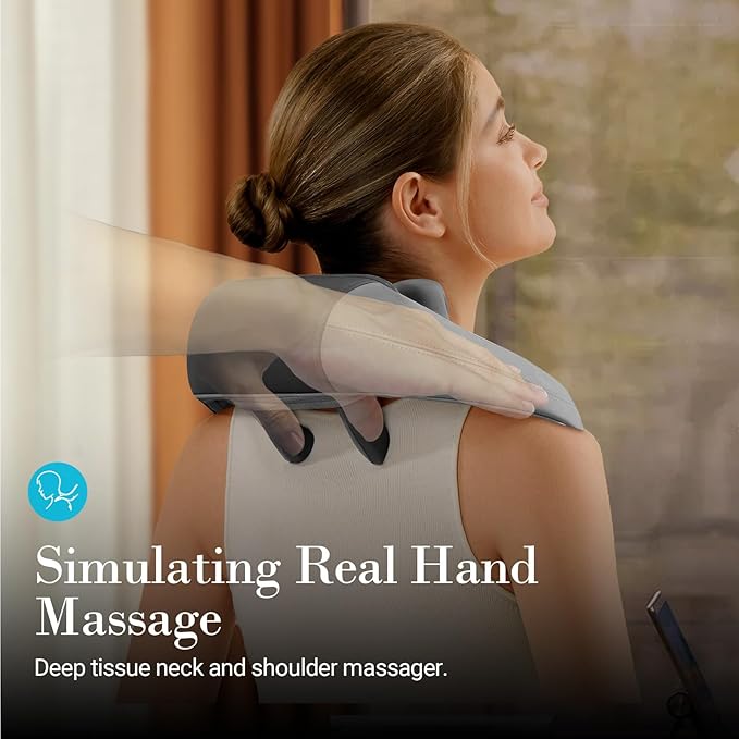 Cordless Neck and Shoulder Massager - Shiatsu Back Massager for Pain Relief Deep Tissue, Electric Rechargeable Cervical Massager with Heat