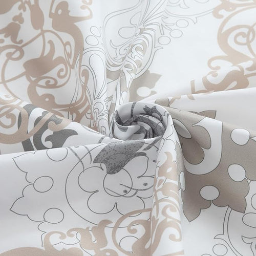 90 Inch Fabric Shower Curtain, Extra Long White and Beige Boho Damask Print Shower Curtains for Bathroom, 72" W x 90" H