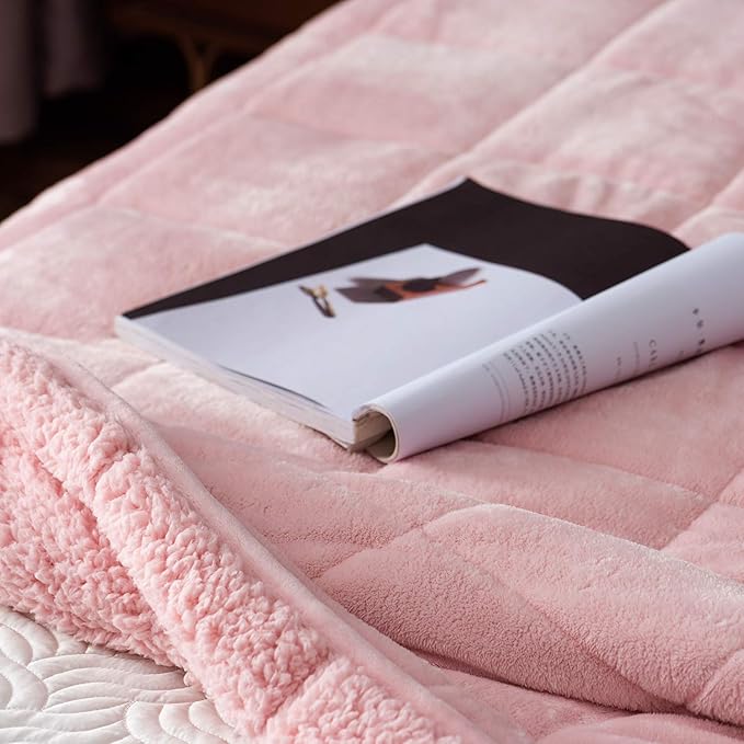 Sivio Sherpa Fleece Weighted Blanket for Adult, 15 lbs Heavy Fuzzy Throw Blanket with Soft Plush Flannel, Reversible Queen Size Super Soft Extra Warm Cozy Fluffy Blanket, 60x80 Inches Dual Sided Pink