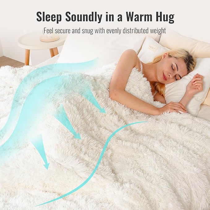Uttermara Faux Fur Weighted Blanket 20lbs, Super Soft Plush Fleece and Cozy Sherpa Reverse, Shaggy Long Fur Throw Blankets 60"x80" Cream