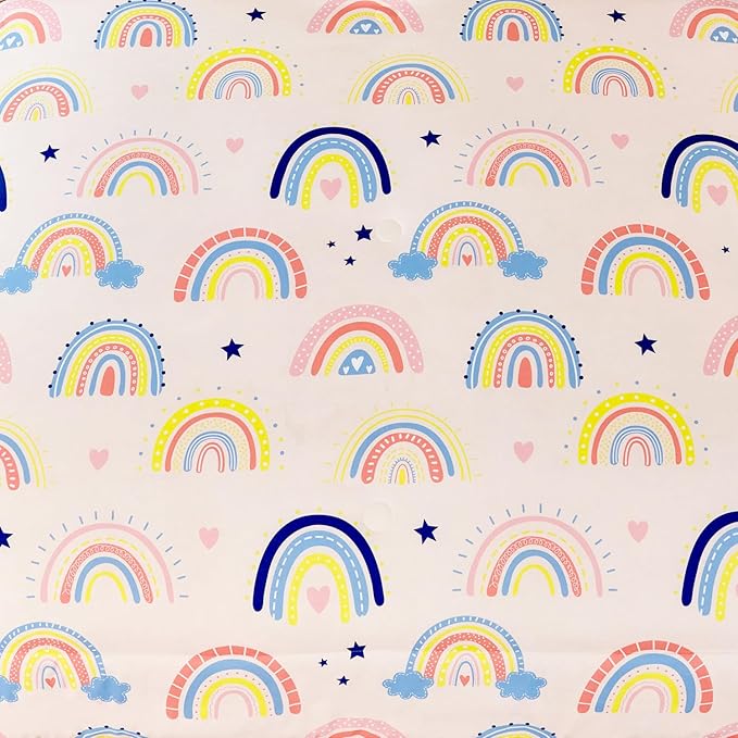 ANGIYUIN 6 Pieces Beige Rainbow Girls Comforter Set Twin Cartoon Rainbow Love Hearts and Stars Bedding Set for Girls Cute Soft Lightweight Kid Bed in A Bag with Rainbow Comforter, Sheets, Pillowcases