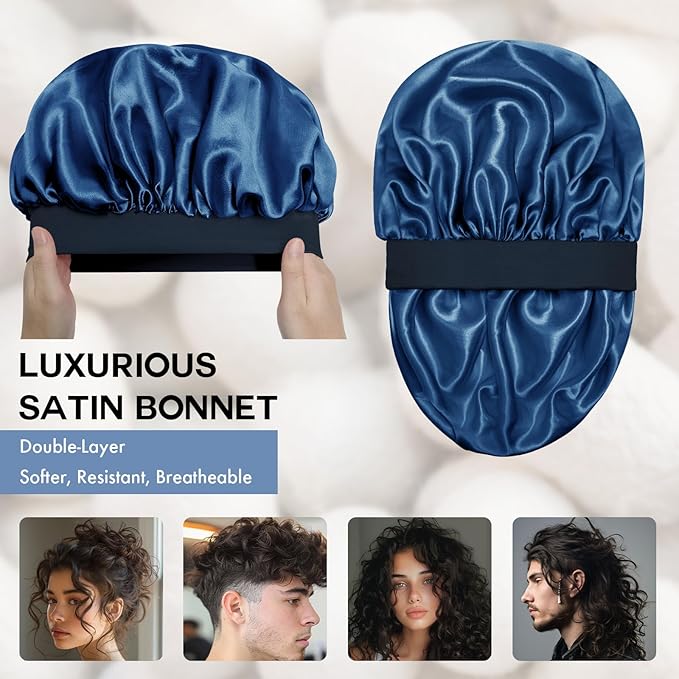 Satin Silk Bonnet for Sleeping, Double Layer Silk Sleep Cap for Men & Women, Soft Satin Lined Bonnet for Curly Hair
