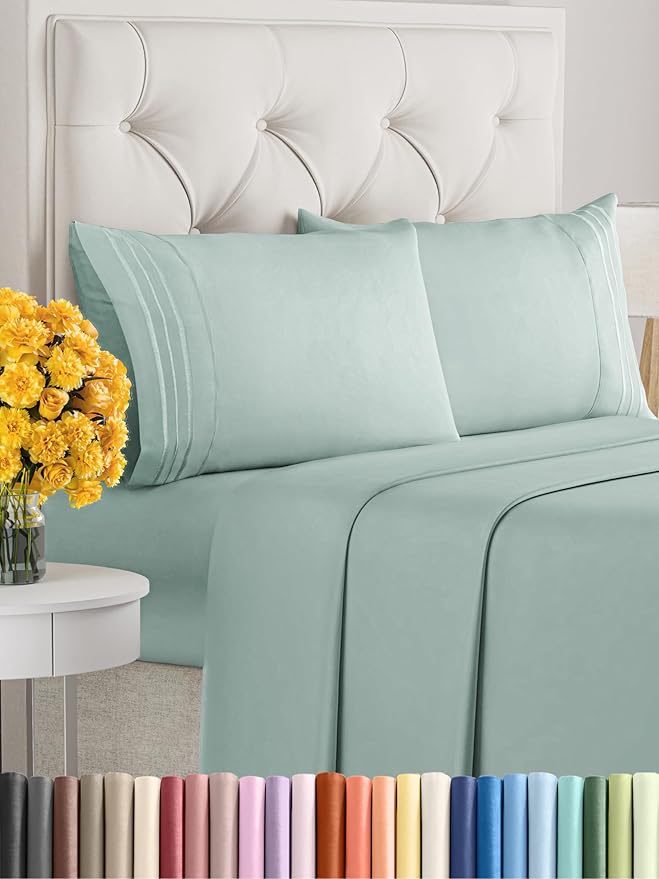 Cal King Size 4 Piece Sheet Set - Extra Soft, Breathable & Cooling - Hotel Luxury Durable Bed Sheets for Women & Men - Deep Pockets, Easy-Fit & Wrinkle-Free - Light Teal Oeko-Tex