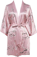 BABEYOND Short Kimono Bath Robe Blouse Satin Silky Kimono Cover Up Loose Cardigan Sleepwear Wedding Robe