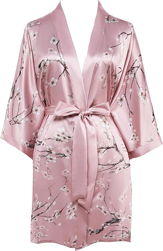 BABEYOND Short Kimono Bath Robe Blouse Satin Silky Kimono Cover Up Loose Cardigan Sleepwear Wedding Robe