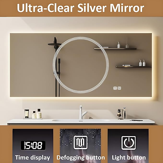 Solid Wood Bathroom Vanity Set - Wall Mounted Bathroom Cabinet with Light, Mirror with Light & Defog, Exquisite Accessories (Mirror Cabinet Style, 36'')