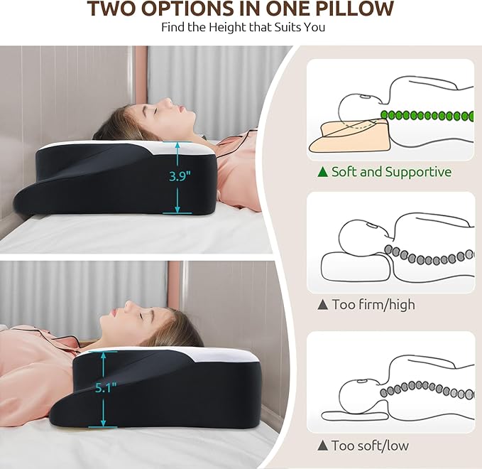DONAMA Cervical Neck Pillow for Pain Relief,Odorless Contour Memory Foam Pillows with Cooling Pillowcase Cozy Sleeping, Orthopedic Ergonomic Bed Pillows for Side Back Stomach Sleepers