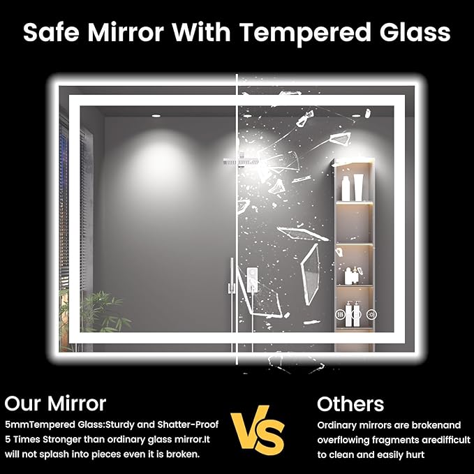 40X30 LED Bathroom Mirror with Lights, Anti-Fog, Backlit + Front Lit, Lighted Bathroom Vanity Mirror for Wall, Memory Function, Dimmable, Tempered Glass, Shatter-Proof, ETL Listed