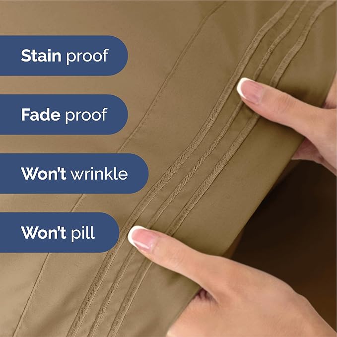 King Size 4 Piece Sheet Set - Extra Soft, Breathable & Cooling Sheets - Hotel Luxury Durable Bed Sheets for Women & Men - Deep Pockets, Easy-Fit & Wrinkle-Free Sheets - Caramel Oeko-Tex Bed Sheet Set