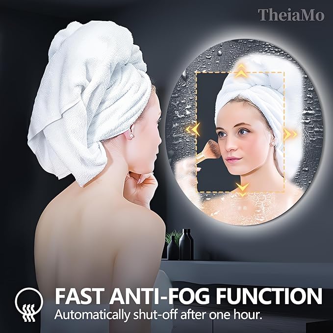 Round LED Mirror for Bathroom, 32" Circle Frameless Backlit Mirror with Lights, Wall Mounted Vanity Mirror, 3 Colors, Dimmable, Anti-Fog, IP65 Waterproof, Memory Function, UL Listed