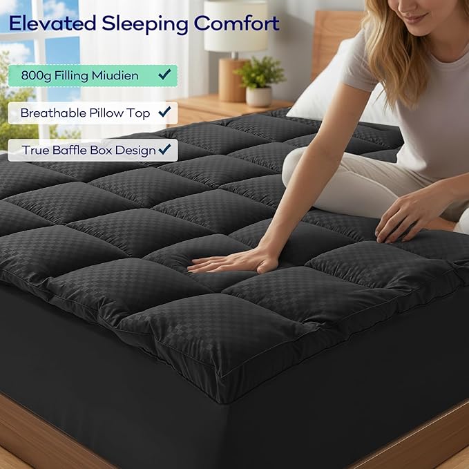 OLANLY Dual-Layer 4 Inch Twin XL Size Memory Foam Mattress Topper for College Dorm Room Essentials, 2 Inch Gel Memory Foam Topper, 2 Inch Cooling Pillow Top Mattress Pad Cover, Black