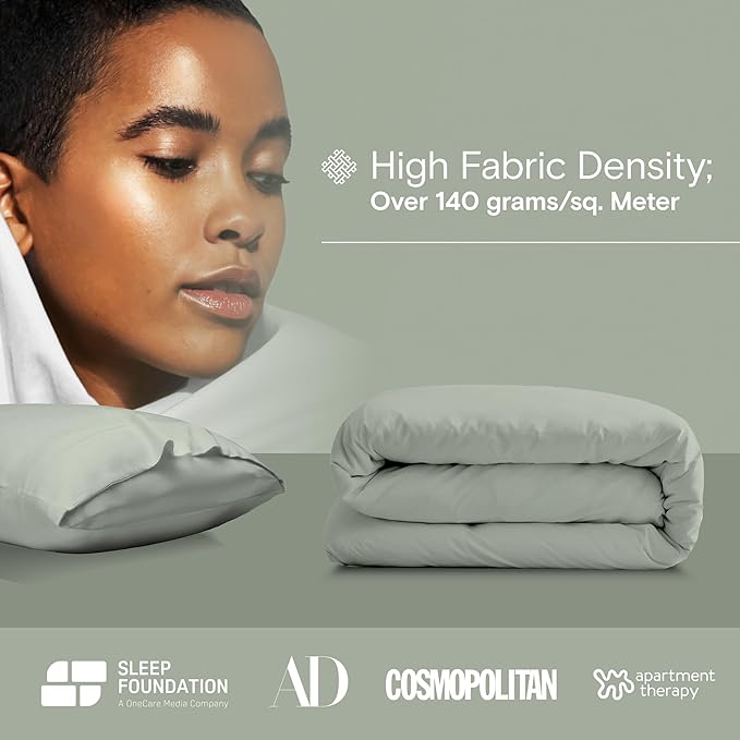 DOZ Duvet Cover Set, 100% Viscose derived from Bamboo, Organically Grown, Buttery Soft, Cooling Duvet Covers, High GSM, 1 Duvet Cover and 1 Pillowcase, 70"x90" (Sage, Twin/Twin XL)