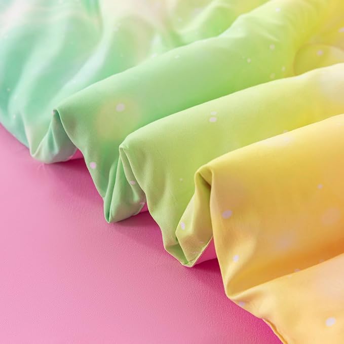 4Pcs Twin Size Comforter Set for Girls Kids, Gradient Rainbow Glitter Girls Bedding Set with Sheets, Soft & Breathable Kids Bed for Gift Bedroom Decor