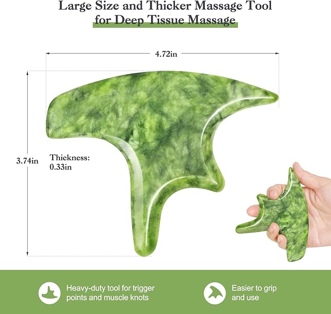 3 PCS Jade Stone Gua Sha Massage Tool Large Guasha Board with Handle Muscle Scraping Massage Tools Body Sculpting Anti Cellulite Spa Acupuncture Tools,Full Body Deep Tissue Massage