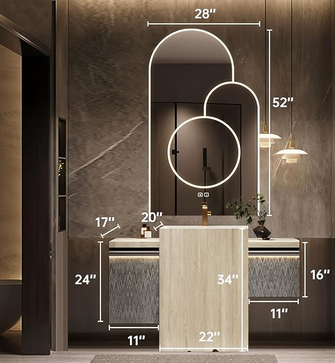 Single Sink Freestanding Bath Vanity, Modern Bath Vanity with LED Smart Mirror, 44IN Solid Wood Floating Bathroom Sink Cabinet with Marble Slate Top and Large Storage Drawer