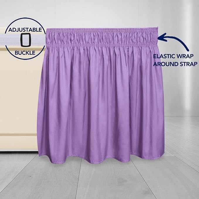PureFit Wrap Around Ruffled Bed Skirt with Adjustable Elastic Belt - 18 Inch Drop Easy to Put On, Wrinkle Free Bedskirt Dust Ruffles, Bed Frame Cover for Twin, Twin XL and Full Size Beds, Lavender