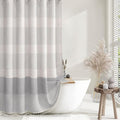 Awellife Farmhouse Grey Shower Curtain for Bathroom Linen Texture Stripe Tassel Shower Curtain 48 X 72 Inches Neutral