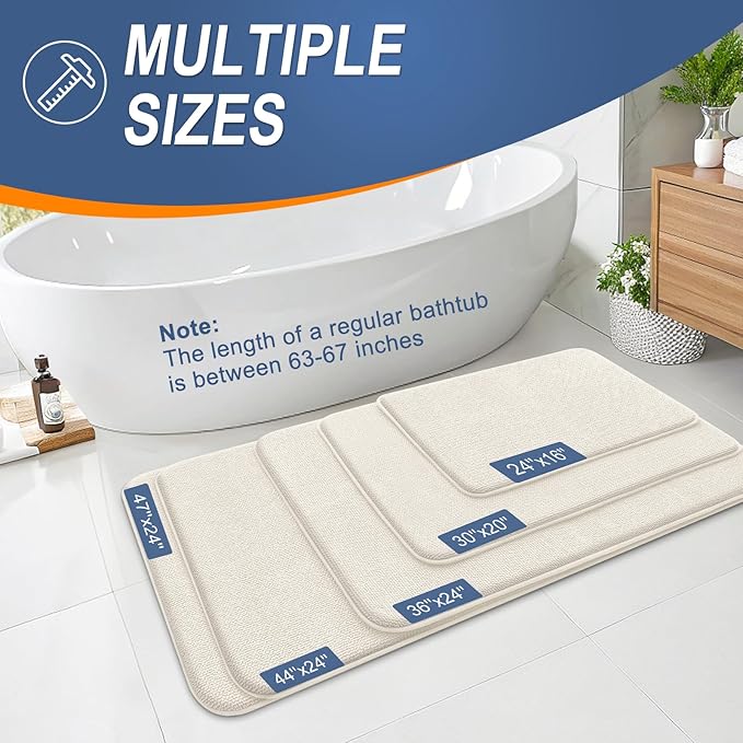 OLANLY Thick Memory Foam Bath Mat Rug 36x24, Extra Soft Absorbent Bathroom Rug, Quick Dry Bath Mats, Non-Slip, Machine Washable Carpet for Bathroom, Tub and Shower, Home Decor Accessories, Ivory