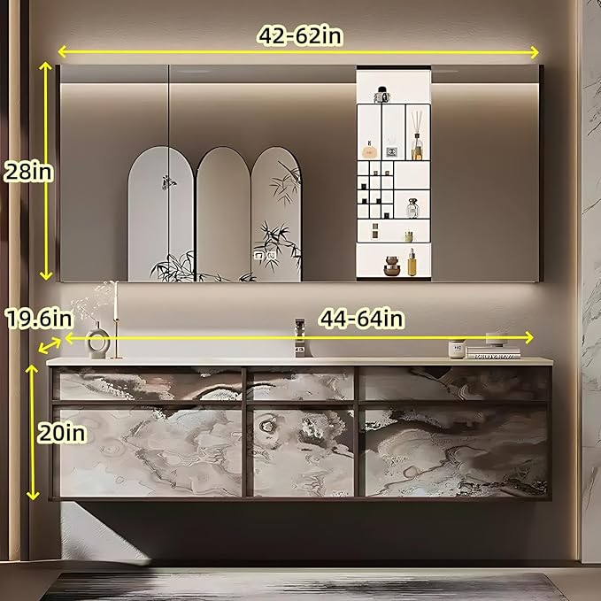 44in Bathroom Vanities Set - Bathroom Vanity with Sink, Tall Storage, Smart Defogging Mirror, Integrated Sink & 2 Large Drawer | Floating Cabinet