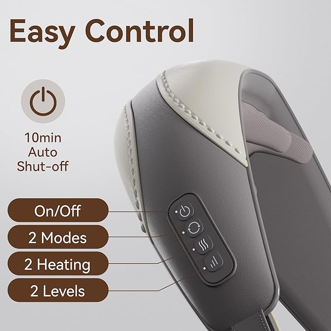 Shiatsu Neck and Shoulder Massager with Heat for Pain Relief Deep Tissue, Portable Massagers for Neck and Back, Gifts for Men and Woman (Grey with Leather Handbag)