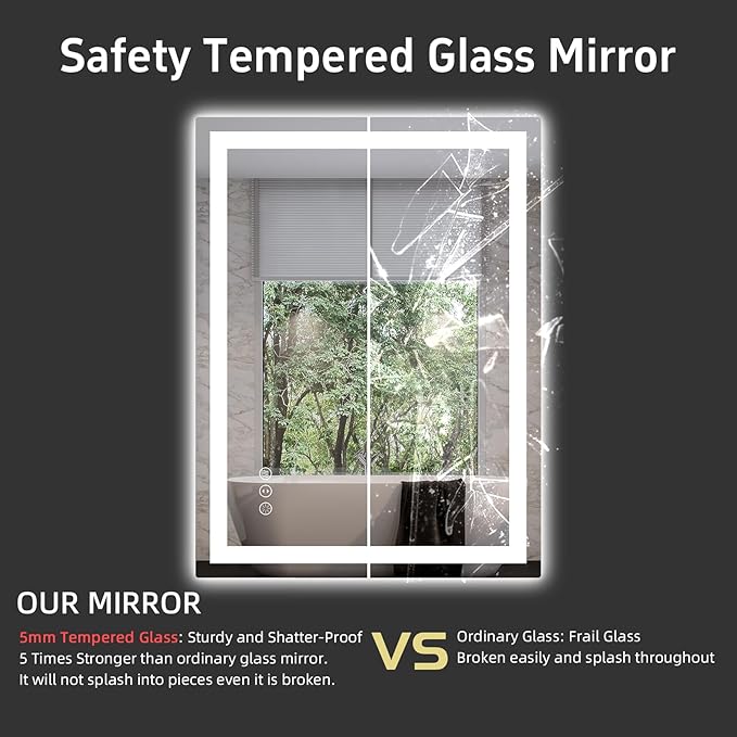 32"x 24" LED Bathroom Mirror with Lights, Dimmable, Double Lights, Backlit + Front Lit, 3 Colors Led Mirror for Bathroom, Lighted Bathroom Vanity Mirror, Tempered Glass(Horizontal/Vertical)