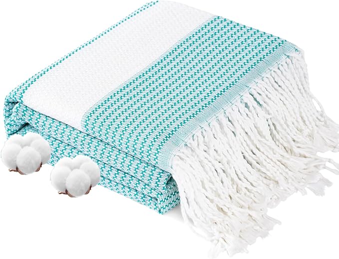 Genovega Oversized Cotton Turkish Beach Towels 74"x38" Thin Quick Dry Sand Free Pool Swim Bathing Towel Extra Large Blanket Adult Travel Essentials Accessories Must Haves Summer Vacation Green Dot