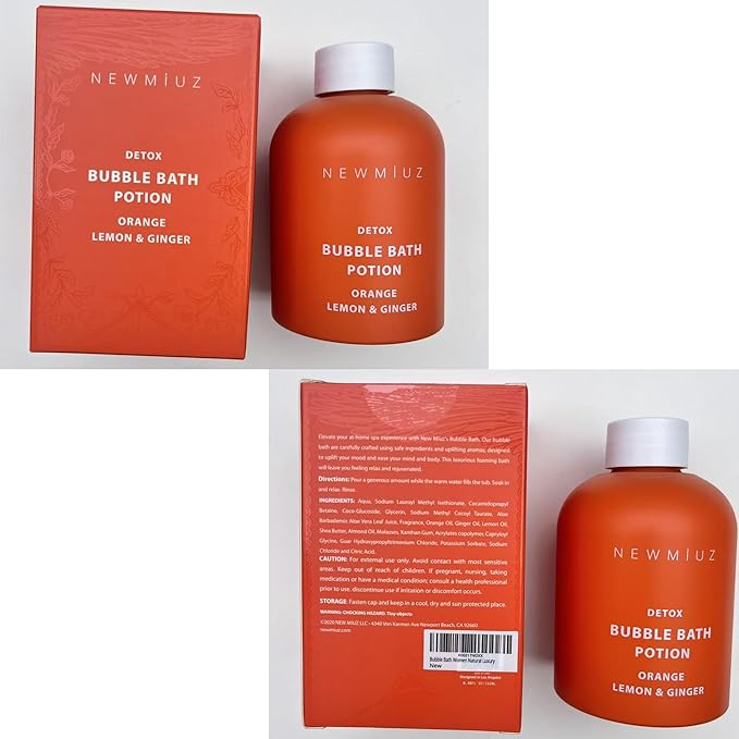 Natural Detox Citrus Bubble Bath Long Lasting Foaming Soak with Orange Ginger Lemon Essential Oils for Relaxation Hydration Stress Relief Spa Gift
