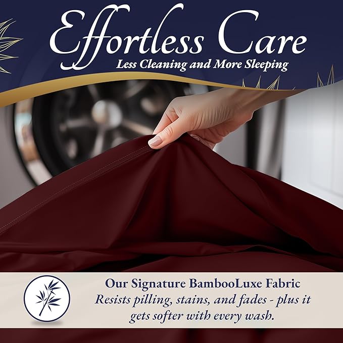 DECOLURE 100% Viscose Derived from Bamboo Sheets Cal King Size 4pcs - Ultra Soft & Luxuriously Cooling, 17" Deep Pocket, Double Stitching, Perfect for Hot Sleepers - King Bed Sheets (Burgundy)