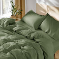 SONORO KATE 100% French Linen Duvet Cover Queen Size, Soft Breathable for Hot Sleepers, Moisture Wicking & Durable Cover Set - Zipper Closure & 4 Corner Ties Duvet Covers 3 Piece (Olive Green,Queen)