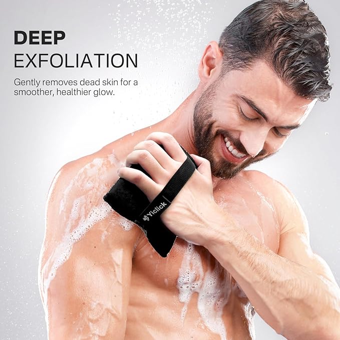 Yiclick Exfoliating Body Scrubber Exfoliator 2 Pack - Exfoliating Sponge, Shower Bath Sponge Loofah with Handle, Body Scrub Lufas Washcloth Net Brush, Dead Skin Remover for Body(Rectangle)