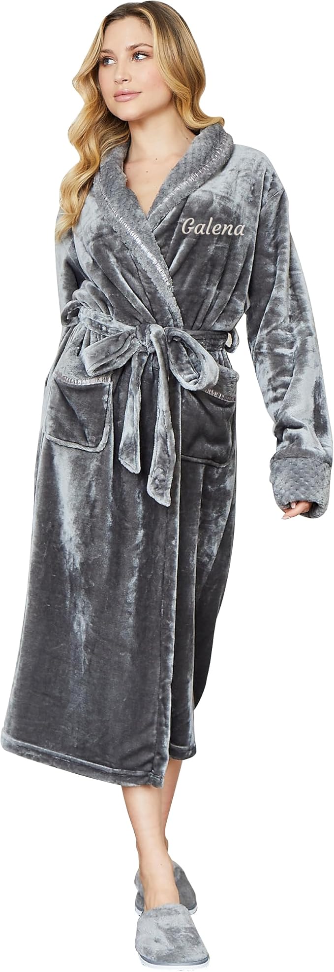 Lotus Linen Plush Robes for Women - Soft Bathrobe, Custom Monogram, Warm Fleece Robe with Pockets