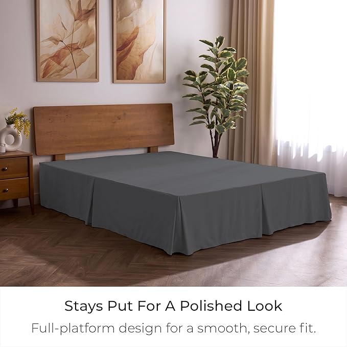 Mellanni Bed Skirt King Size - Bed Skirting - 15-Inch Tailored Drop Pleated Dust Ruffle - Hotel Luxury Bedding - Wrinkle, Fade, Stain Resistant - 1 Bedskirt (King, Gray)