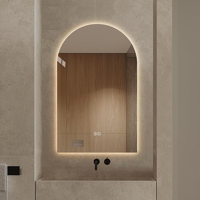 Arched Shaped LED Bathroom Mirror with dimming Lighting, 24V, 3 Color temperatures, defogger, 5MM Silver Glass (48" L x 30" W)